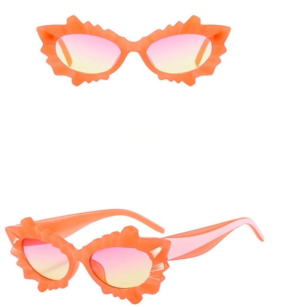 Ice Queen Jagged Tangerine orange Cat Eye pop art Sunglasses - Picture 5 of 6